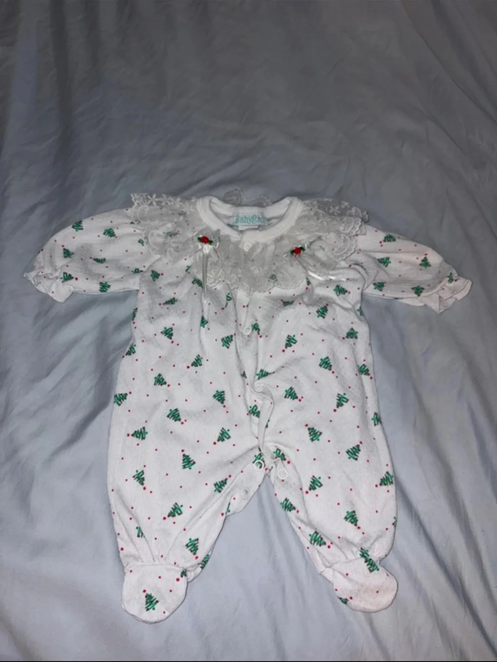 Vintage 1980/1990 BabyGro Christmas Tree Button Up Footie Pajamas